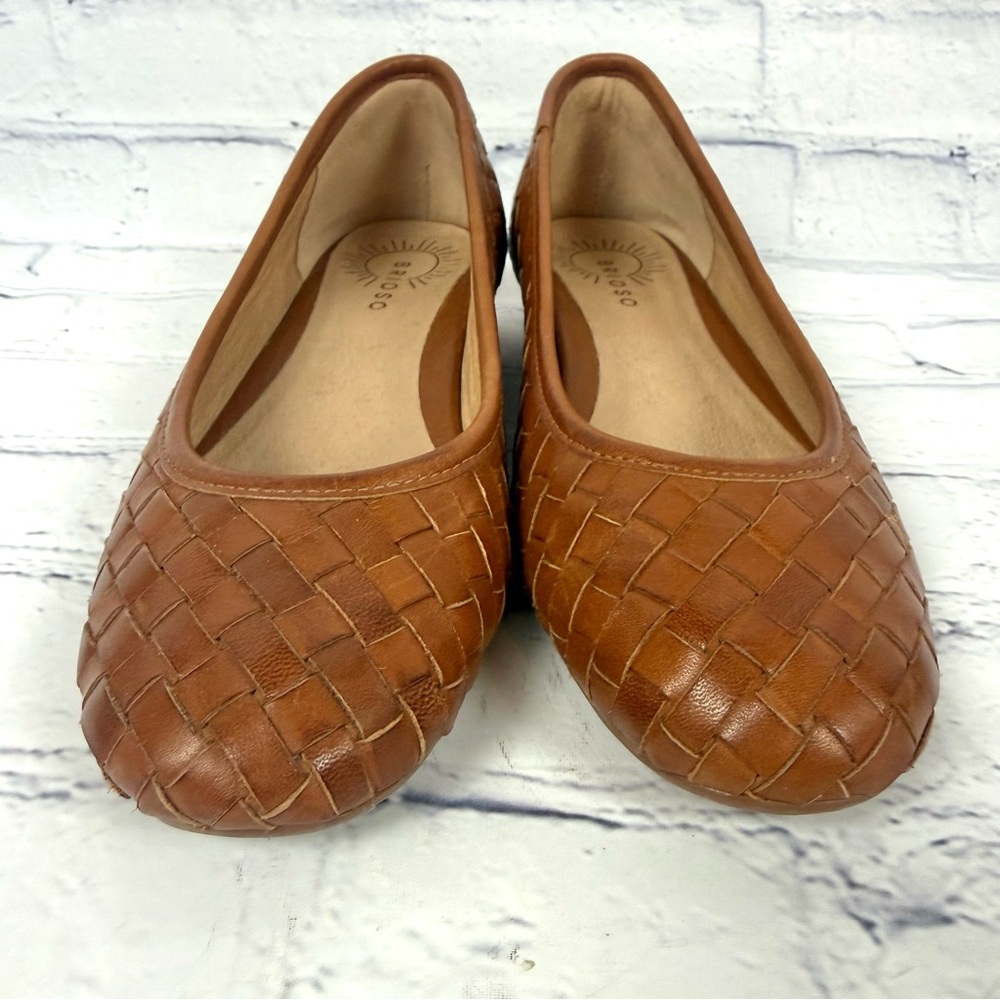 Brioso Mera Woven Leather Block Pumps intrecciato 6 Cinnamon Brown $140 - Picture 2 of 8